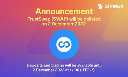 Zipmex is delisting SWAP from its exchange on 2 December 2022